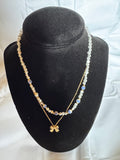 Pearl blue ceramic porcelain layered bow charm necklace - gold boutique jewelry - Pink Willow

