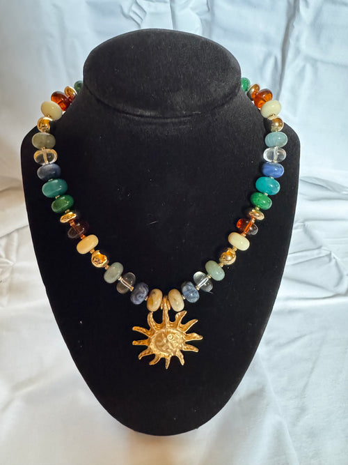 Bea colorful beaded charm necklace - gold boutique jewelry - Pink Willow

