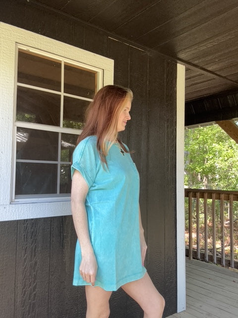 Cassie t-shirt dress lifestyle photo - Pink Willow
